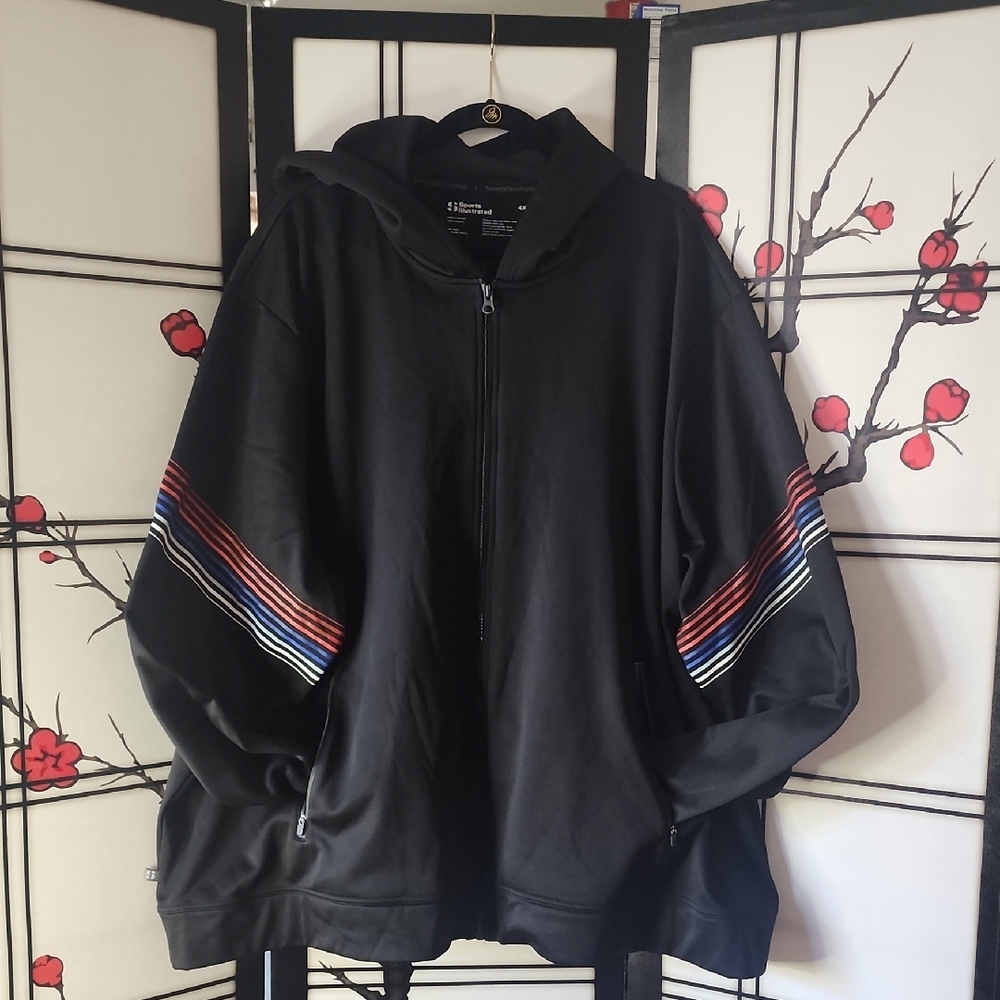 Navy Windbreaker with Water-Resistant Fabric and Adjustable Hood